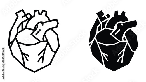 Comparison of healthy and damaged human heart diagrams with internal structures
