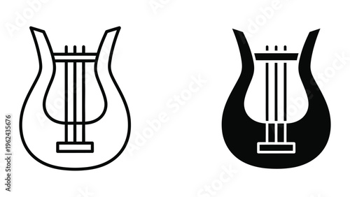 Contrasting visual depictions of a lyre instrument in outline and filled styles