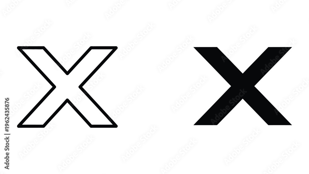 Obraz premium Comparison of a thin line cross and a bold filled cross symbol design