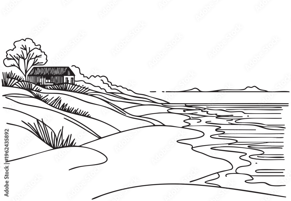 Fototapeta premium Summer beach landscape doodles, sketch