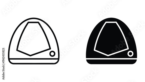 Contrast between outlined and filled safety helmet icons with brim details