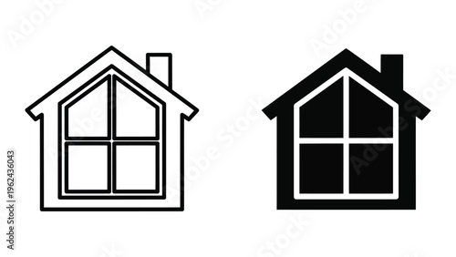 Contrast between a simple line drawing house and a filled silhouette house.