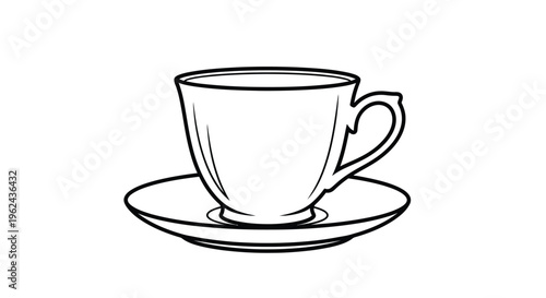Simple black and white line drawing of a teacup and saucer silhouette