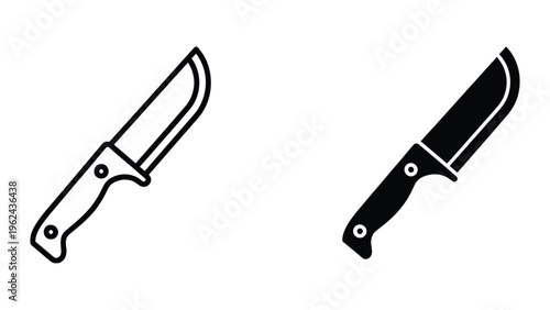 Two contrasting illustrations of a fixed blade and folding knife side by side
