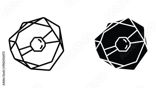 Contrasting geometric shapes with intricate polygonal designs and fill variations