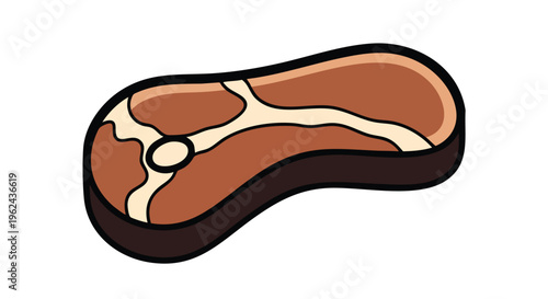 A cartoon steak with a dark outline, and internal colors of light and dark brown, as well as cream. The steak is on a white background