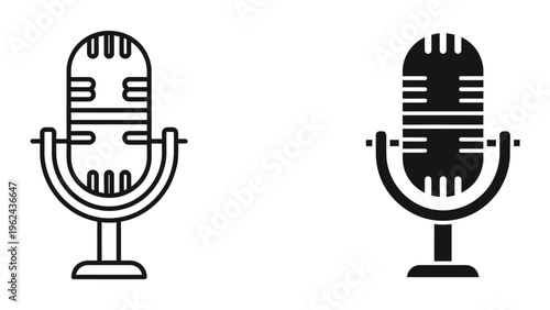 Contrast between classic and modern microphone designs in black and white