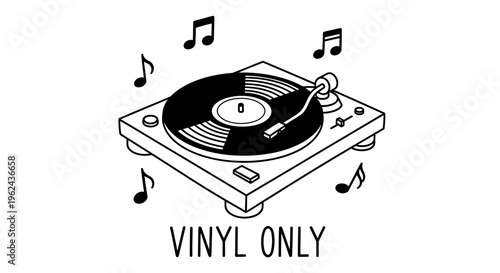 Classic record player icon with musical notation, illustrating a passion for analog sound and vintage audio culture and listening experiences