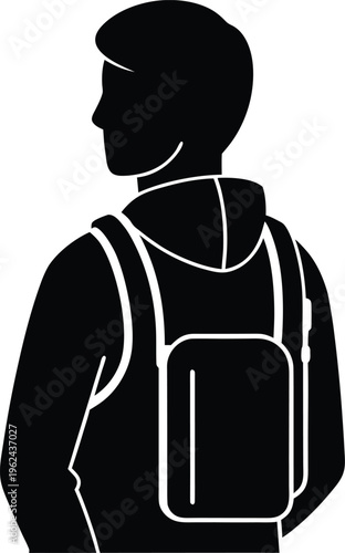 Man With Backpack Flat Icon Style Silhouette Vector Art Illustration