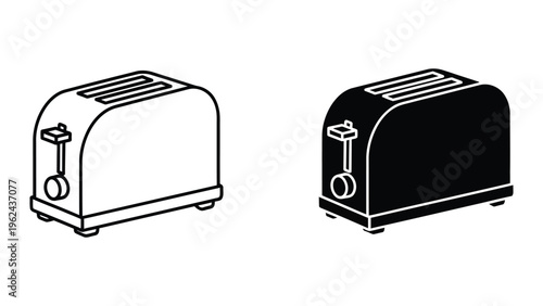 Contrasting designs of a classic toaster in monochrome illustration style