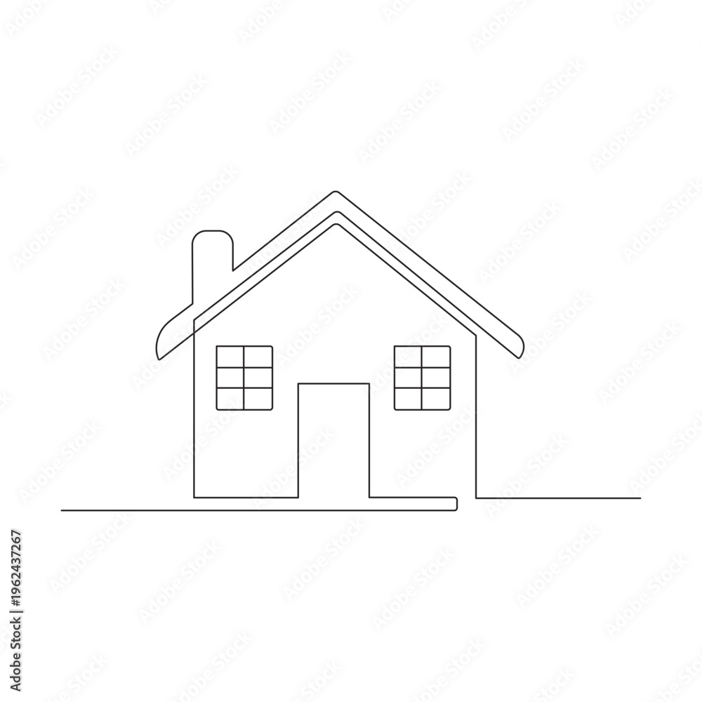 Fototapeta premium Minimalist continuous House one single line art drawing, modern home .Vector illustration.