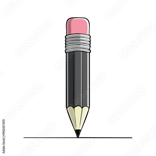 A simple graphite pencil with a pink eraser drawing a straight line on a white surface