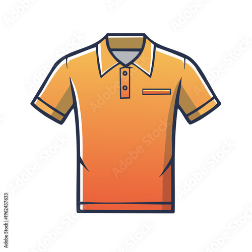 Orange polo shirt with collar and pocket icon for clothing and fashion concepts