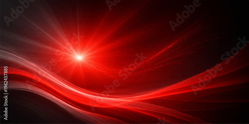 A bright red abstract background features glowing light patterns and energy waves with fluid motion lines and elegant curves for a modern wallpaper design