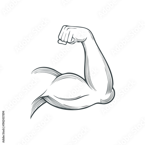 Black and white drawing of a flexed bicep muscle with bold outlines