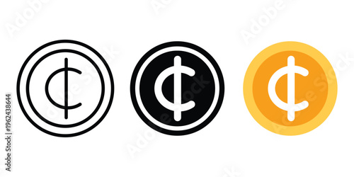 Cent currency icon set. Cent icon set isolated on white background.