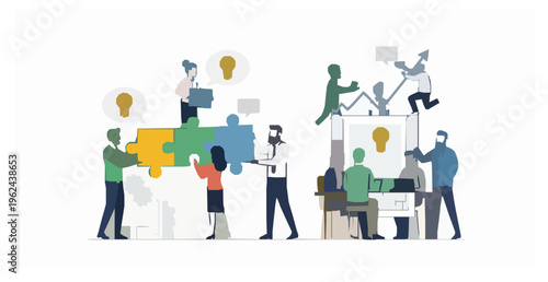 Business teamwork strategy executives collaboration planning corporate vector illustration