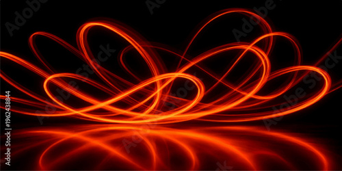 Dynamic red heart shape featuring glowing fractal curves and abstract flame patterns against a dark black backdrop with motion waves