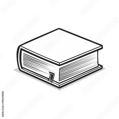 Closed Hardcover Book with Bookmark Isolated Line Drawing Illustration