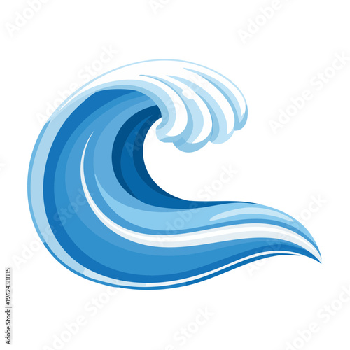 Stylized blue ocean wave cresting and flowing with white foam highlights