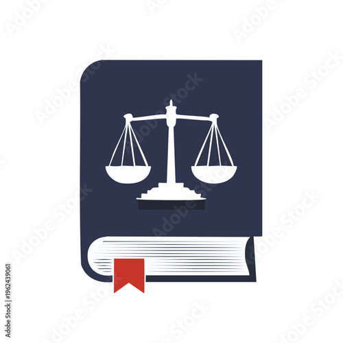 Legal book with scales of justice symbol and red bookmark illustration