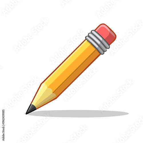 Yellow pencil with pink eraser and graphite point casting a shadow