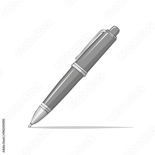 Elegant gray ballpoint pen with clip and silver accents against a white backdrop