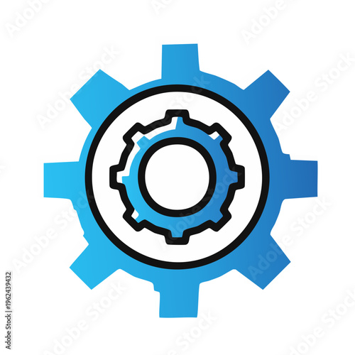 Blue dual gear icon with black outline and white background representing mechanics and industry