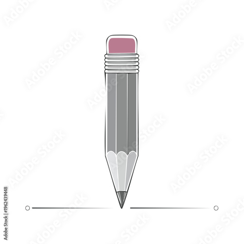 A sharp graphite pencil with a pink eraser drawing a clean line across the page