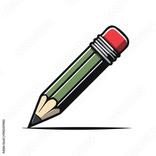 Green pencil with red eraser creating a black line on a white surface