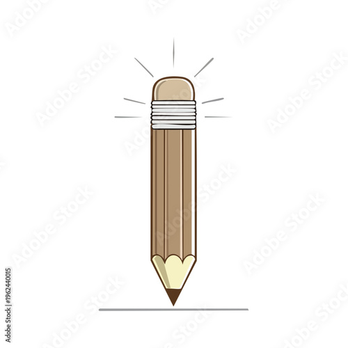 Illustration of a pencil with a glowing eraser emitting rays of light representing a new idea