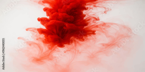 Fluffy red smoke with a soft feather texture and colorful pink design elements isolated on a white background for light macro decoration