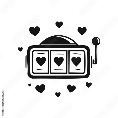 Slot machine with three hearts and surrounding hearts for casino and luck themes