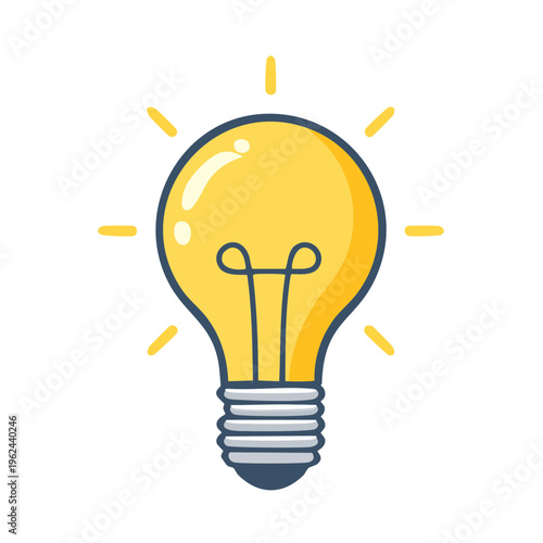 Illustration of a glowing yellow light bulb with radiating lines symbolizing a bright idea or innovation