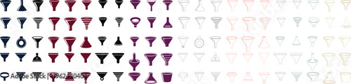 Colorful collection of various funnel shapes and designs on white background
