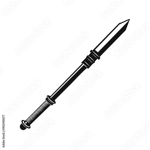 Stylized illustration of a weapon with a sharp point and a decorative handle