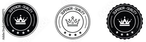 Three variations of royal crest logos with crowns and stars