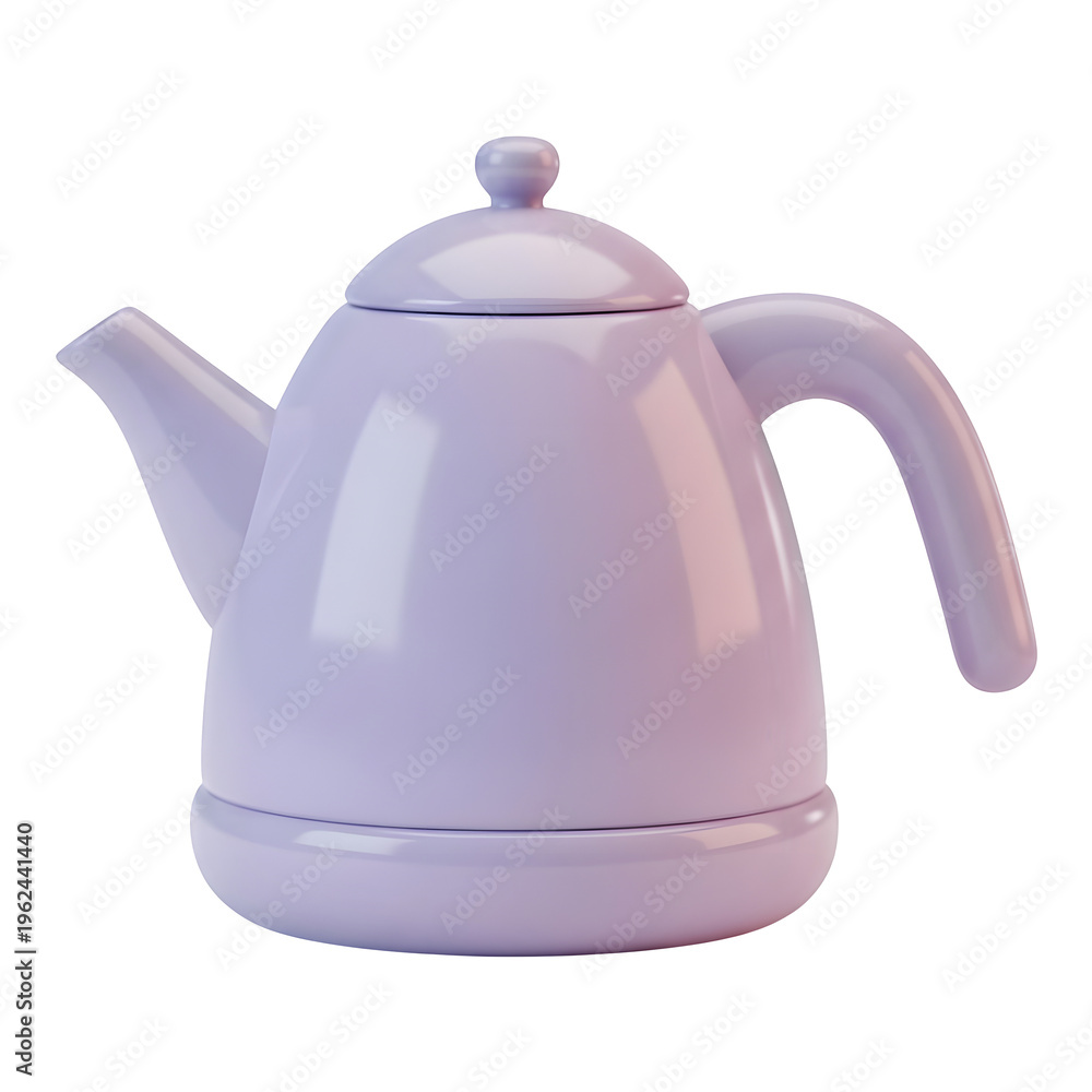 Fototapeta premium Electric kettle in light purple color with glossy finish for hot beverage preparation 3d illustration on transparent cutout