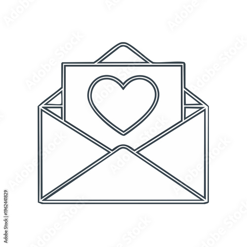 Open envelope revealing a heart shape inside a letter graphic