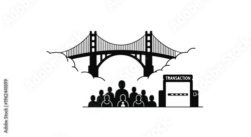 bridge silhouette with people and construction site