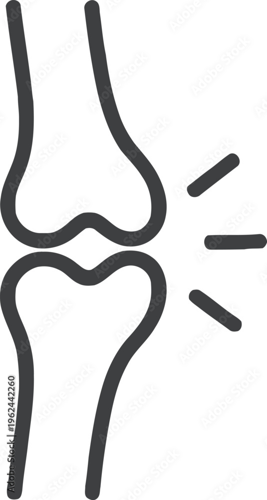 Obraz premium Knee pain, joint inflammation, arthritis symbol, medical icon, black line art