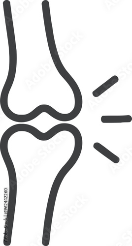 Knee pain, joint inflammation, arthritis symbol, medical icon, black line art
