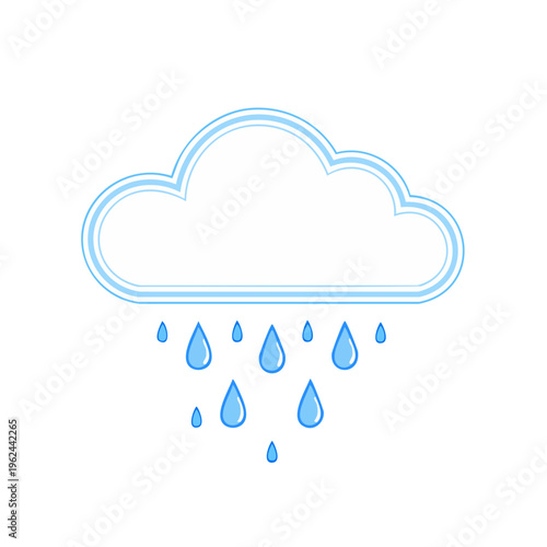 Stylized blue cloud and falling rain drops graphic element for weather forecasts