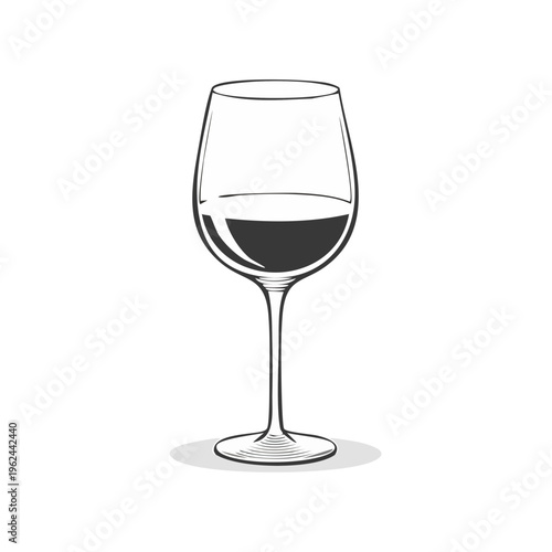 Stylized illustration of a wine glass filled with red wine