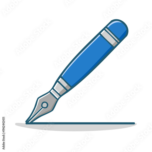 Stylish blue fountain pen creating a line on a white background for writing and drawing concepts