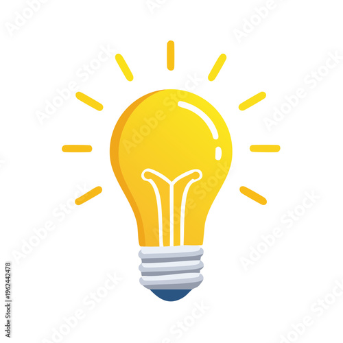 Bright Yellow Light Bulb Symbol Emitting Rays of Light Representing Ideas