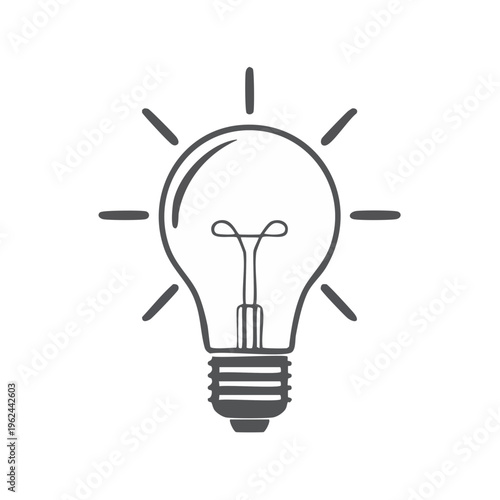 Simple sketch of a vintage incandescent light bulb with radiating lines