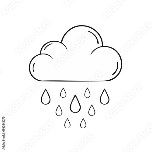 Simple outline drawing of a rain cloud with falling raindrops