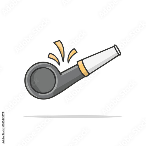 Cartoon party horn blowing out colorful sound waves and making noise