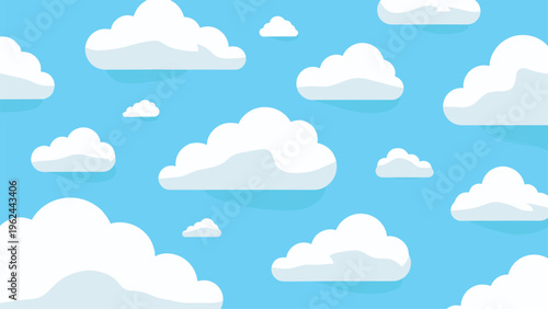 Simple blue sky background filled with numerous white fluffy clouds of different sizes creating a peaceful and airy atmosphere.